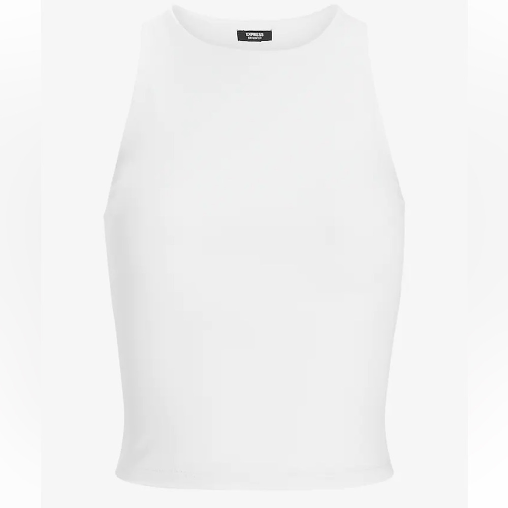 WHITE Body Contour High Compression High Neck Cropped Tank
